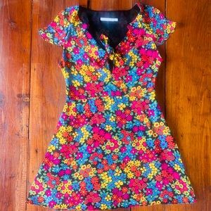 60’s inspired neon floral colorful mini dress zara